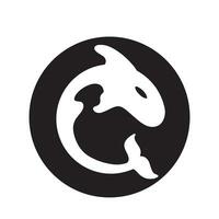 diseño creativo del logotipo de la plantilla animal de ballena orca negra simple. animal submarino asesino. logo para negocios, identidad y marca. vector