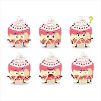 Cartoon character of sweety cake cherry with what expression vector