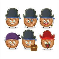 Cartoon character of round dark bread with various pirates emoticons vector