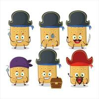 Cartoon character of biscuit with various pirates emoticons vector