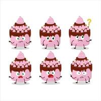 Cartoon character of sweety cake strawberry with what expression vector