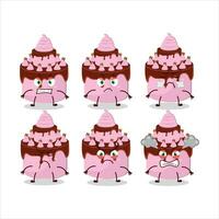 Sweety cake strawberry cartoon character with various angry expressions vector