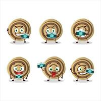 fotógrafo profesión emoticon con galletas espiral dibujos animados personaje vector