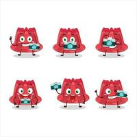 Photographer profession emoticon with red pudding cartoon character vector