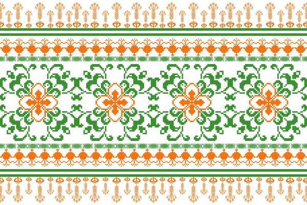 Floral Cross Stitch Embroidery on white background.geometric ethnic oriental seamless pattern traditional.Aztec style abstract vector illustration.design for texture,fabric,clothing,wrapping,sarong.