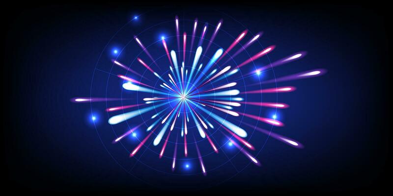 Abstract laser radar and firework explosion concept in blue background.