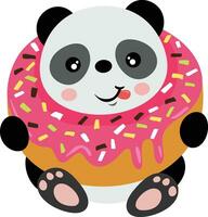 adorable panda dentro un delicioso rosquilla vector