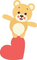 Cute teddy bear on top of heart vector