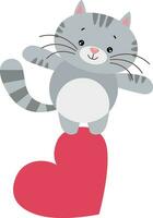 Cute cat on top of heart vector