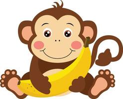 Cute monkey sitting holding a banana vector