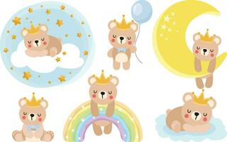 Collection of cute baby teddy bear illustrations vector