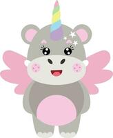 Adorable unicorn hippo with wings vector