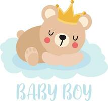 Teddy bear sleeping with baby boy text vector