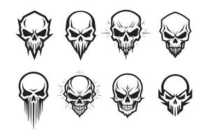 Set of hand drawn emblem skulls, Vector Halloween illustration