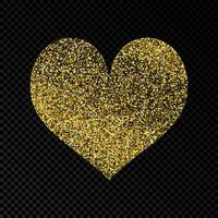 Gold glittering heart on dark background. Background with gold sparkles and glitter effect. Vector illustration