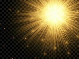 Sunlight on a background. Isolated yellow rays of light. Vector illustration