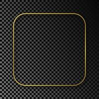 Gold glowing rounded square frame with shadow isolated on dark background. Shiny frame with glowing effects. Vector illustration.