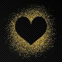 Heart shape frame with golden glitter on dark background. Greeting card with empty dark background. Vector illustration.