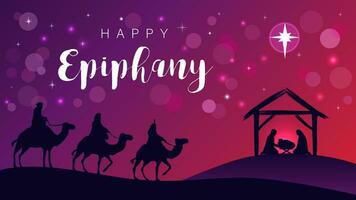 Happy Epiphany, Nativity scene. Vector illustration. Greeting card design.