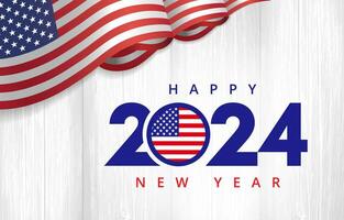 Happy New Year 2024 with US flag. vector