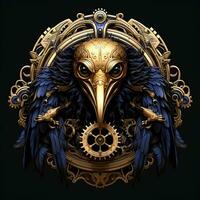 3D vector illustration of a steampunk crow in an expressive pose , AI Generative photo