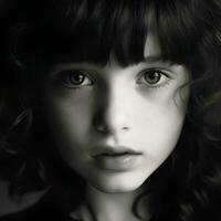 Black and White Portrait of a little girl, AI Generative photo