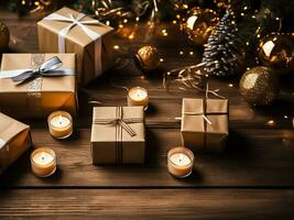 Black gift boxes arranged on dark background, black friday discounts concept photo