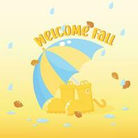 yellow rain boot umbrella vector