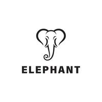 The elephant logo is designed using a minimalist vector style and is black and white