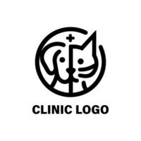 dos sencillo negro y blanco logos diseñado para un clínica, presentando ambos un perro y un gato vector