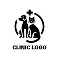 dos sencillo negro y blanco logos diseñado para un clínica, presentando ambos un perro y un gato vector