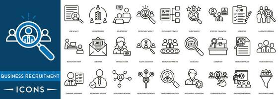 Business Recruitment icon set. Employee, career, resume, job hiring, candidate and human resource icons. vector