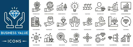 Business Value icon vector illustration concept with icon of diamond, Rocket launch, Light bulb, Return on Investment and Expansion.