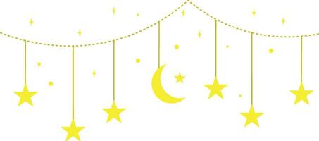 Moon and stars dangling bunting garland silhouette vector