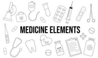 Set of black medical elements, medical icons vector