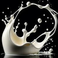 milk splash isolated on black background. ai generative photo