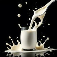 milk splash isolated on black background. ai generative photo