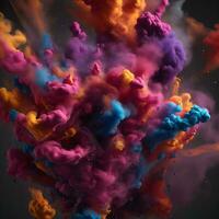 splash of smoke bomb in the style of precisionist art, Isolated dark background. ai generative photo