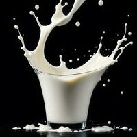 milk splash isolated on black background. ai generative photo