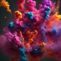 splash of smoke bomb in the style of precisionist art, Isolated dark background. ai generative photo
