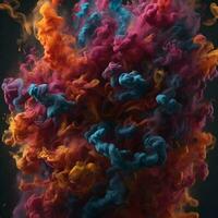 splash of smoke bomb in the style of precisionist art, Isolated dark background. ai generative photo
