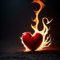 Burning heart on dark background. ai generative photo