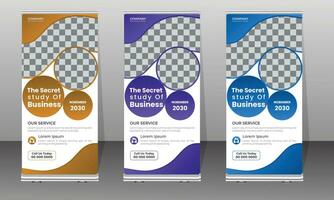conference roll-up banner corporate business company annual seminar rack card, stand, and x banner Free Vector