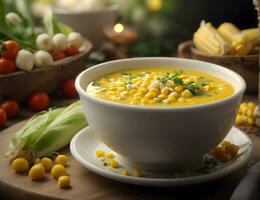 Corn soup in a bowl. ai generative photo