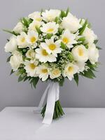 Bouquet of white flowers for a wedding, on a white background. ai generative photo