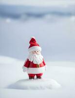 Minimalist style Santa Claus doll on a pile of snow. ai generative photo