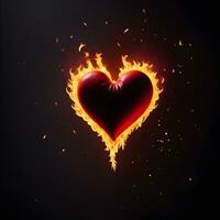 Burning heart on dark background. ai generative photo