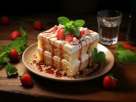 AI Generated Sweet tasty delicious cream cake photo