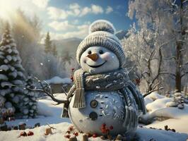 AI Generated Snowman snow winter photo