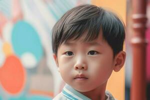 Closeup face of asian child face cheeky. Generate Ai photo